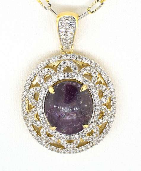 Magnificent Massive 17.00CTS Cabochon-Cut Natural Star Ruby & White Sapphire Necklace in Vermeil