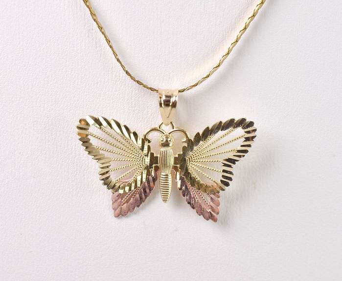Enchanting Butterfly Pendant Necklace in Yellow Gold