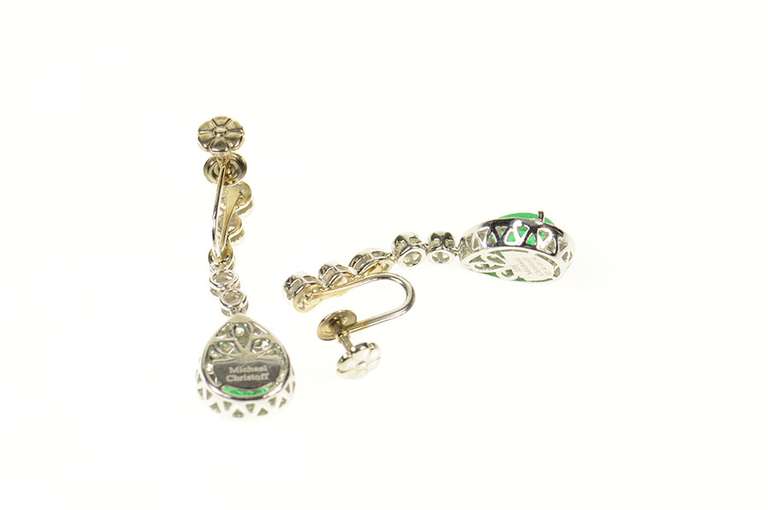18K White Gold 4.14 Ctw Michael Christoff Emerald Diamond Earrings