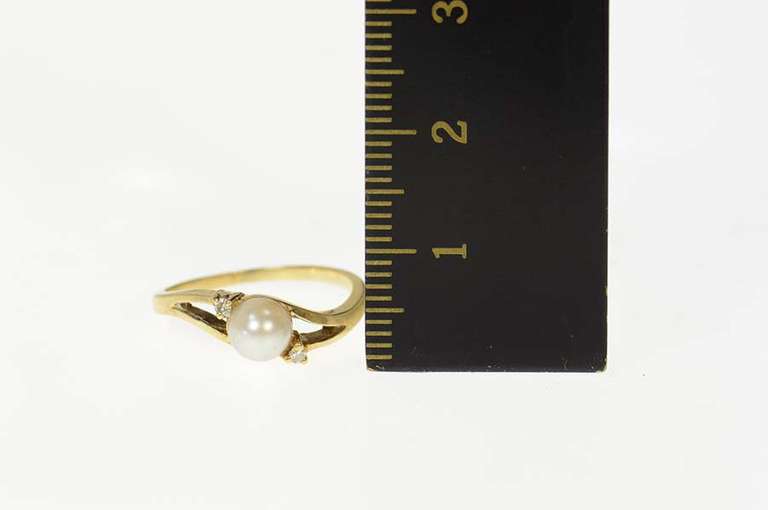 10K Yellow Gold Pearl Diamond Accent Three Stone Bypass Ring