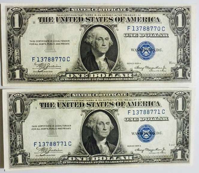 (2) Superb Crisp 1935A $1 Silver Certificates-Consecutive!