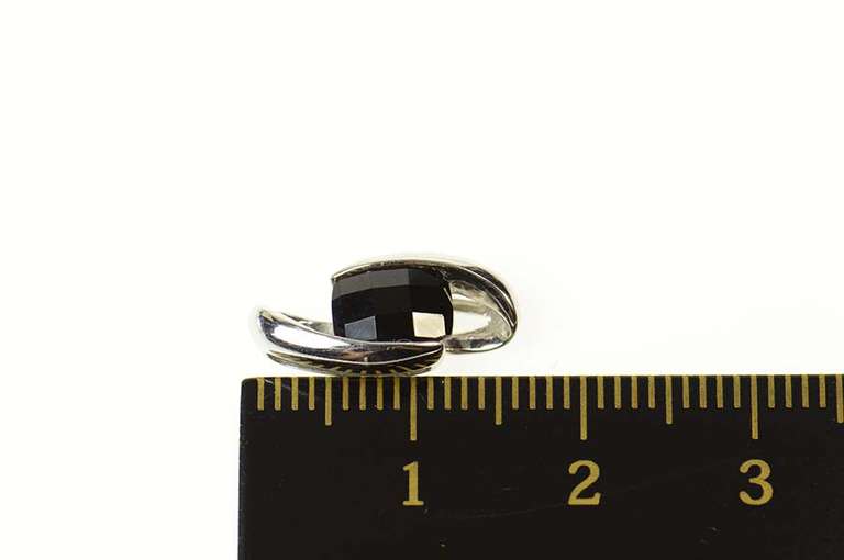 10K White Gold Faceted Black Onyx Wavy Loop Statement Pendant