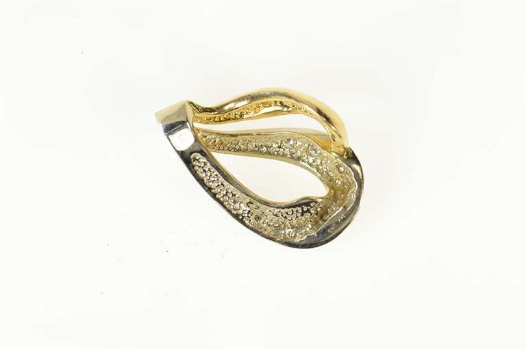 14K Yellow Gold Diamond Two Tone Wavy Heart Love Pendant
