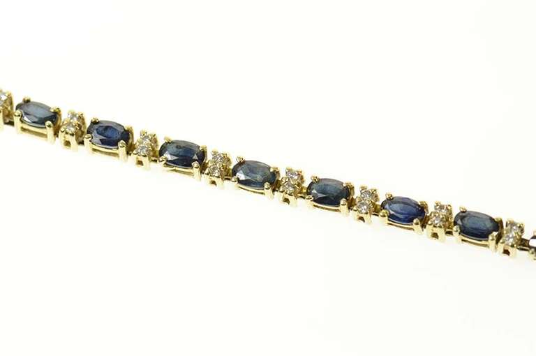 14K Yellow Gold Oval Sapphire Diamond Accent Tennis Bracelet
