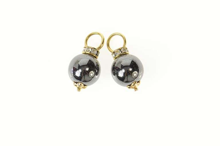 14K Yellow Gold Hematite Sphere CZ Hoop Enhancer Earring Jackets