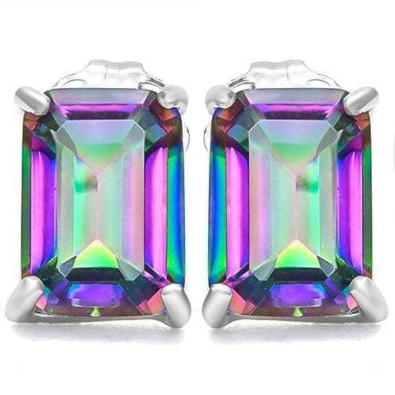 10K SOLID WHITE GOLDOCTAGON SHAPE 5*7MM MYSTIC GEMSTONE EARRING STUDS