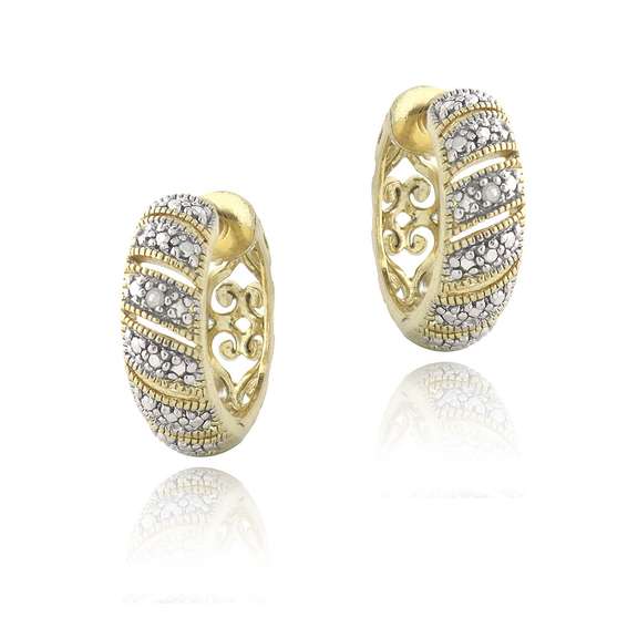 18K Gold over Sterling Silver Diamond Accent Fashion Hoop Earrings