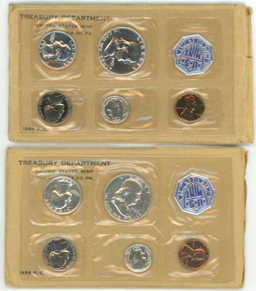1955 and 1956 Silver US Proof Sets in Original Envelopes