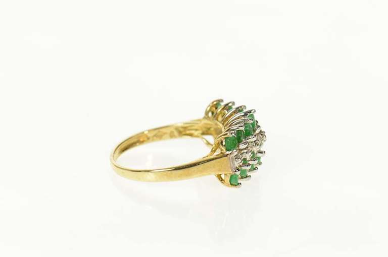 10K Yellow Gold Emerald Diamond Squared Statement Band Ring