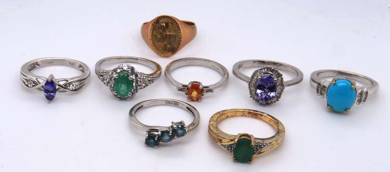 Group Lot of 8 Sterling Silver Rings