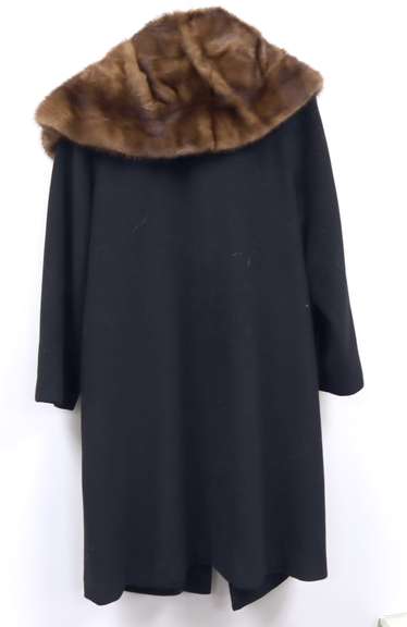 Black Wool 7/8 Coat with Mink Collar