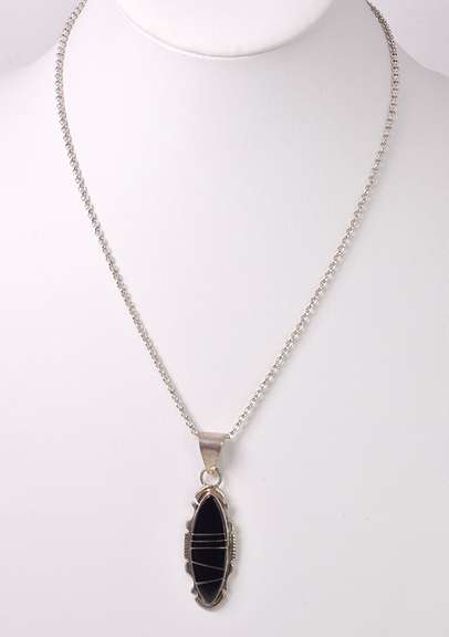 Onyx Pendant Necklace in Sterling Silver