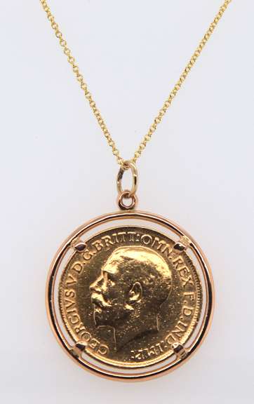 British Gold Soverign in Frame Pendant on Chain