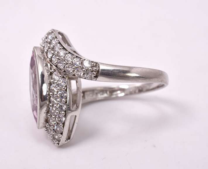 Beautiful Pink Sapphire Set in Sterling Silver Ring with Crystal Accents