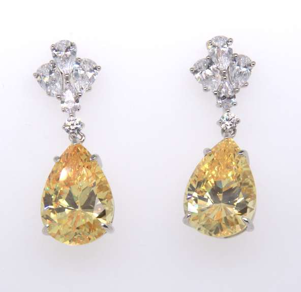 Sterling Silver Yellow and White Cubic Zirconia Dangle Earrings
