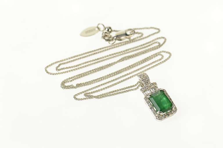 14K White Gold Effy 1.10 Ctw Natural Emerald Diamond Halo Necklace
