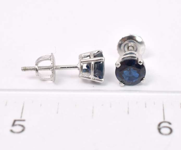 Beautiful Blue Sapphire Earrings in 14K White Gold