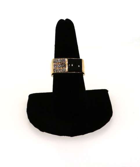Checkered 14k Gold Diamond and Onyx Signet Ring