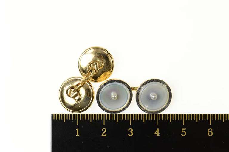 14K Yellow Gold Art Deco Mother of Pearl Seed Pearl Cuff Links