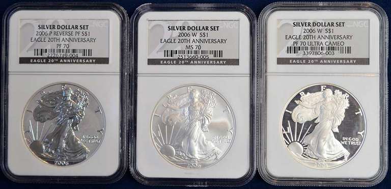 2006 American Silver Eagle Set NGC MS70, PF70, PF70 Ultra Cameo.