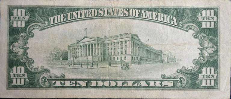 Series Of 1928-B $10 Federal Reserve Note, Circulated.