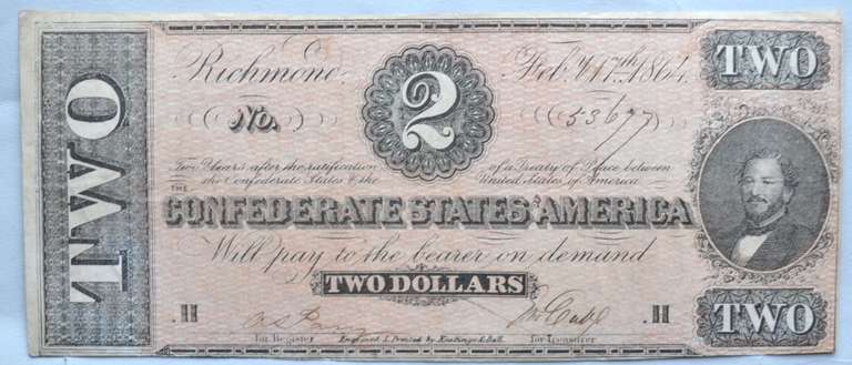 $ 2 Feb 17 1864 Series CSA Note