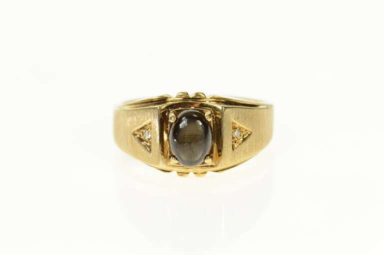 10K Yellow Gold Black Star Sapphire Diamond Accent Men's Ring