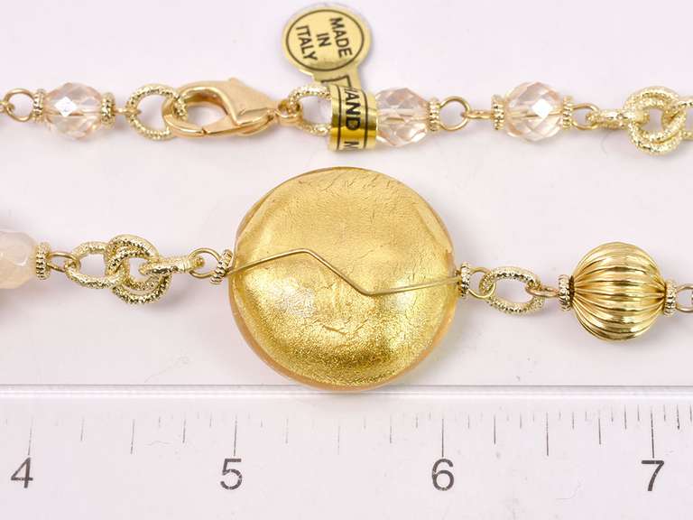 Glimmering Italian Made, Hand Blown Art Glass 36" Necklace with Gold and Gold Plated Links