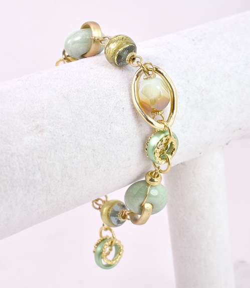 Amazing Italian Made, Hand Blown Art Glass and Gold Links Bracelet and Earrings