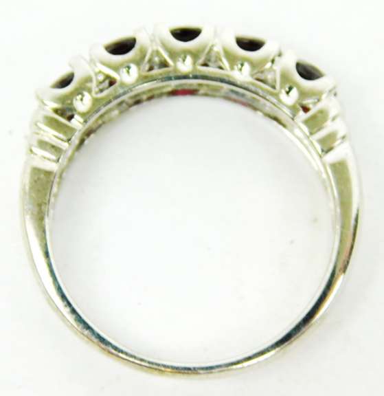 Sterling Silver Band of 5 Garnets, Size 7.25