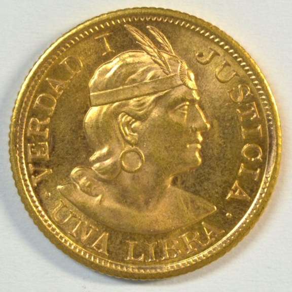 Superb Gem BU 1964 Peru One Libra Gold Piece