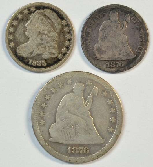 1831 & 1876-CC Dimes and 1876-S Liberty Seated Quarter
