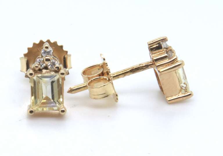 Nice 18kr Emerald cut Yellow Topaz and Diamond Earrings