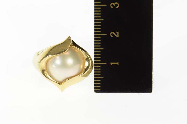 14K Yellow Gold Pearl Ornate Swirl Classic Statement Ring