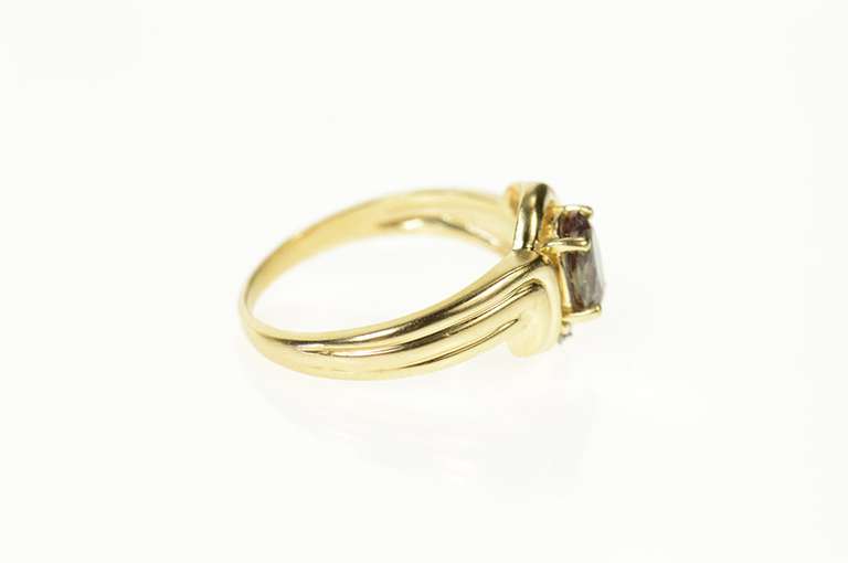 14K Yellow Gold Oval Syn. Alexandrite Diamond Accent Wavy Ring