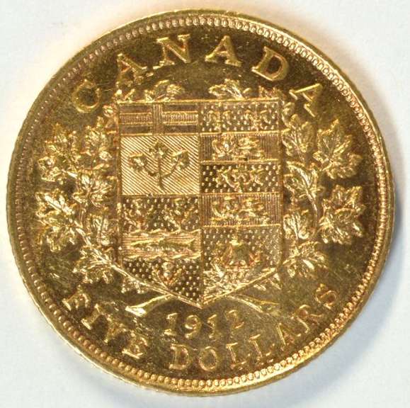 Flashy BU 1912 Canada $5 Gold Piece. Scarce