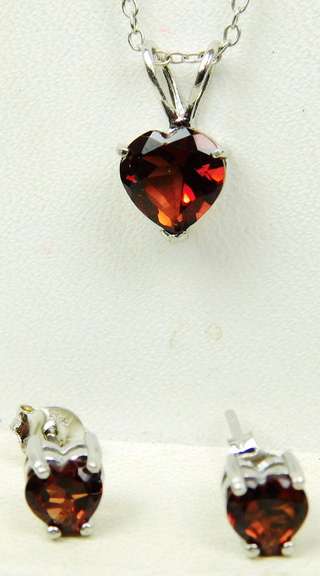 Valentine Sterling Garnet Heart Necklace & Earrings