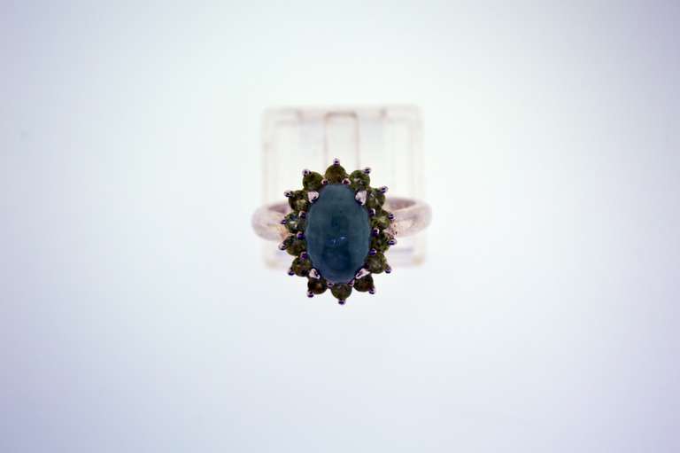 Sterling Silver Jade And Peridot Halo Ring