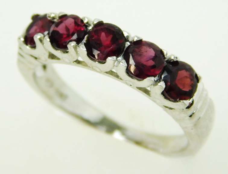 Sterling Silver Band of 5 Garnets, Size 7.25