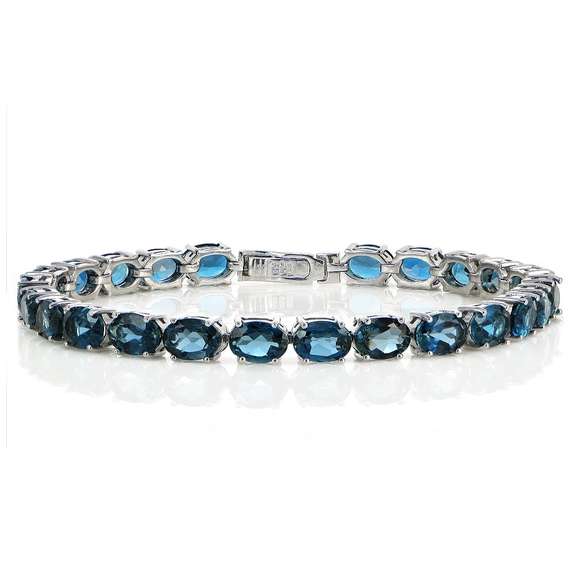 Sterling Silver 20ct London Blue Topaz 7x5mm Oval Tennis Bracelet