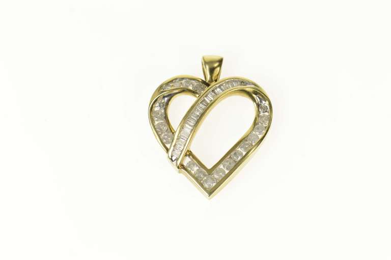 10K Yellow Gold Classic Diamond Wavy Heart Love Symbol Pendant