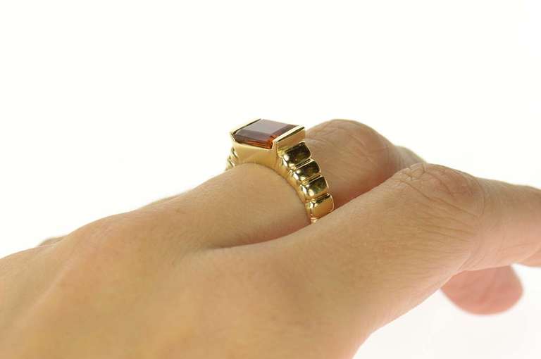 14K Yellow Gold Emerald Cut Citrine Grooved Squared Ring