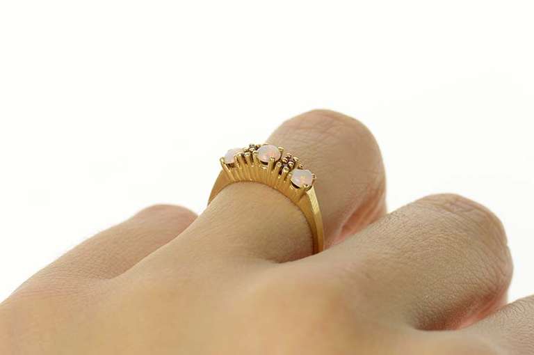 14K Yellow Gold Opal Ruby Ornate Wedding Band Ring