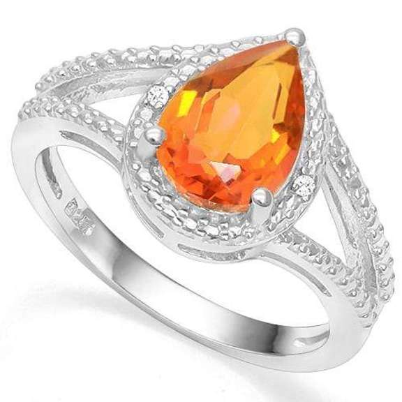 925 STERLING SILVER PEAR 1.82CT AZOTIC GEMSTONE & DIAMOND WOMEN RING