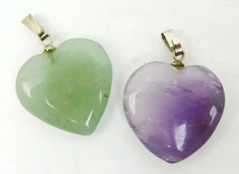 Jade & Amethyst Quartz Heart Pendants
