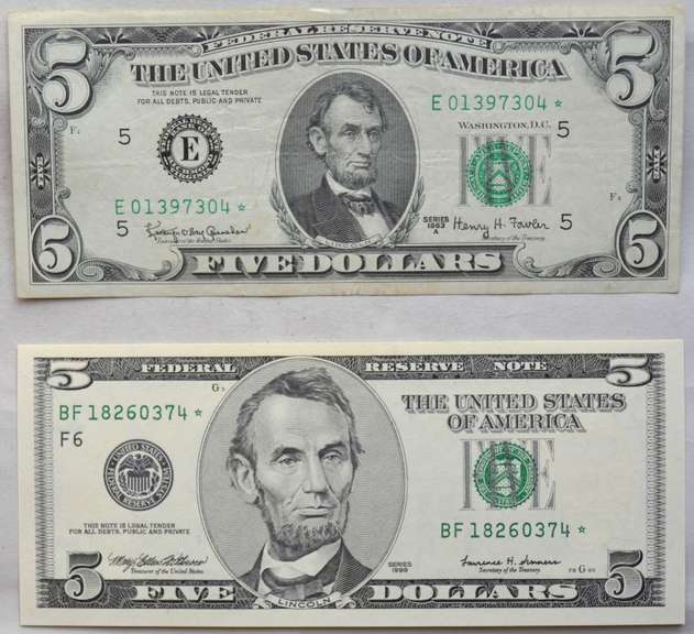 1963 A & 1999 $5 Star Federal Reserve Notes