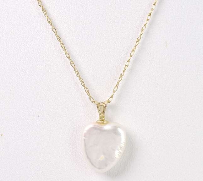 Precious Pearl Heart Pendant Necklace in 14K Yellow Gold