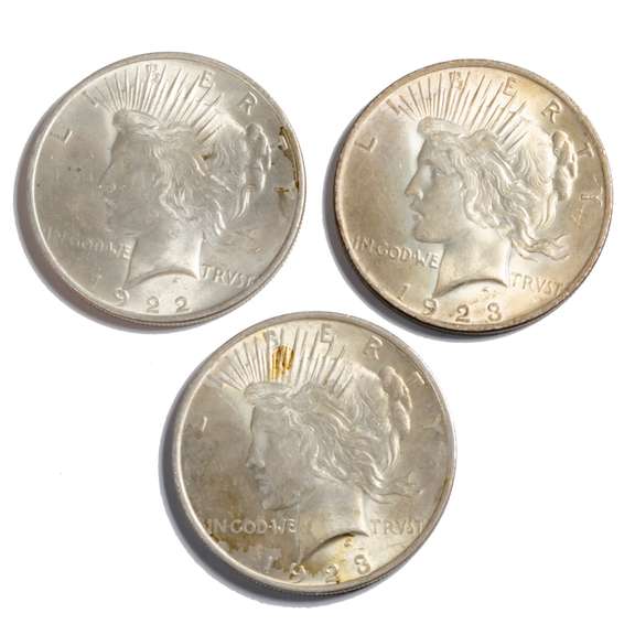 1922 & 2 1923 Slider Peace Dollars