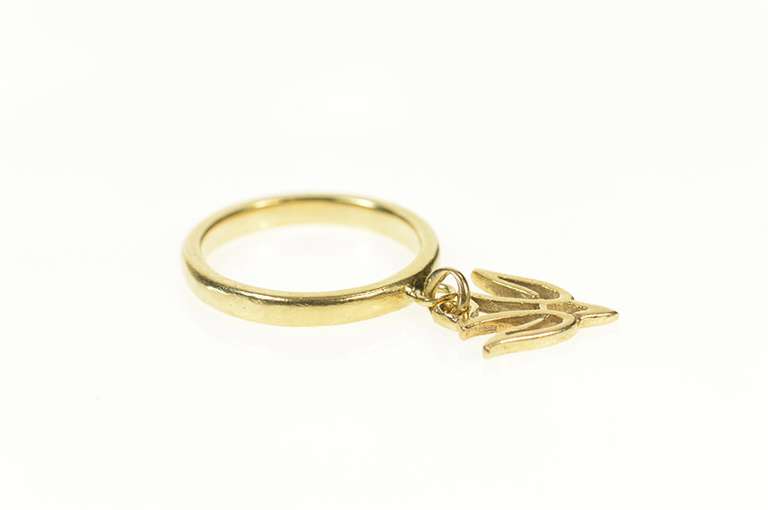 14K Yellow Gold Dove Charm Dangle Peace Symbol Ring