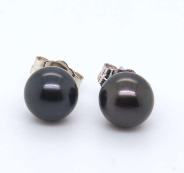 6.5mm Black Tahitian Pearl White Gold Stud Earrings